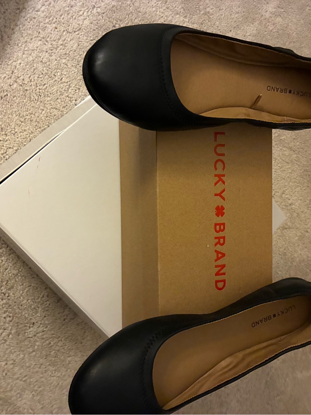 Lucky Brand Black Leather Rounded Toe Ballet Flats